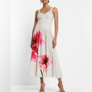 Floral V-Neck Corset Midi Dress